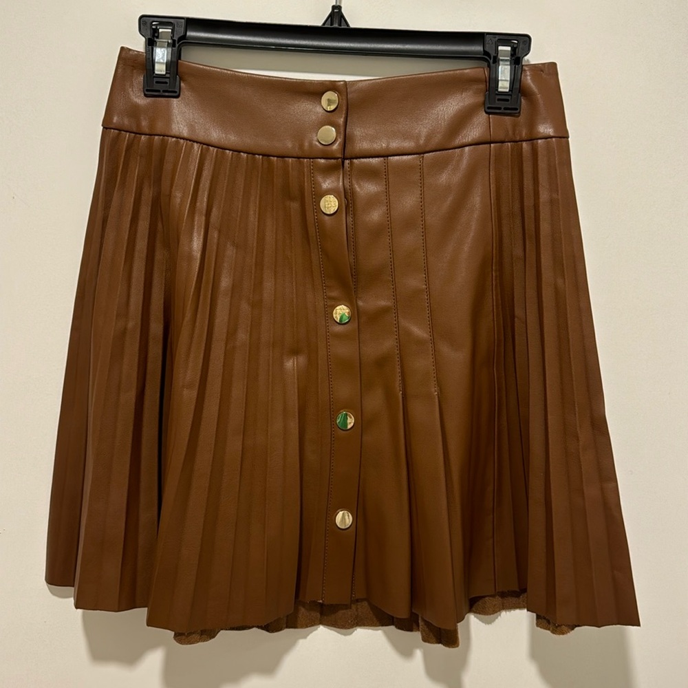 Zara Brown Faux Leather Pleated Skirt